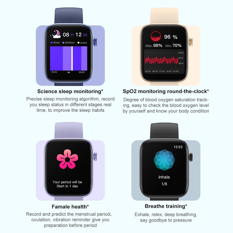 Smartwatch para homens e mulheres, chamada por voz, monitoramento de saúde, IP68 impermeável, notificação inteligente, assistente