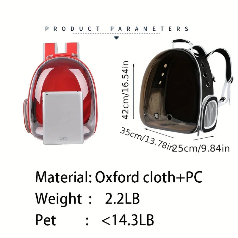 Cápsula espacial transparente portátil Pet Bag, mochila transportadora gato, mochila respirável gato